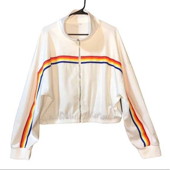 unbranded Jackets & Blazers - Rainbow‎ Zip Front Crop Jersey Jacket Long Sleeve Pride